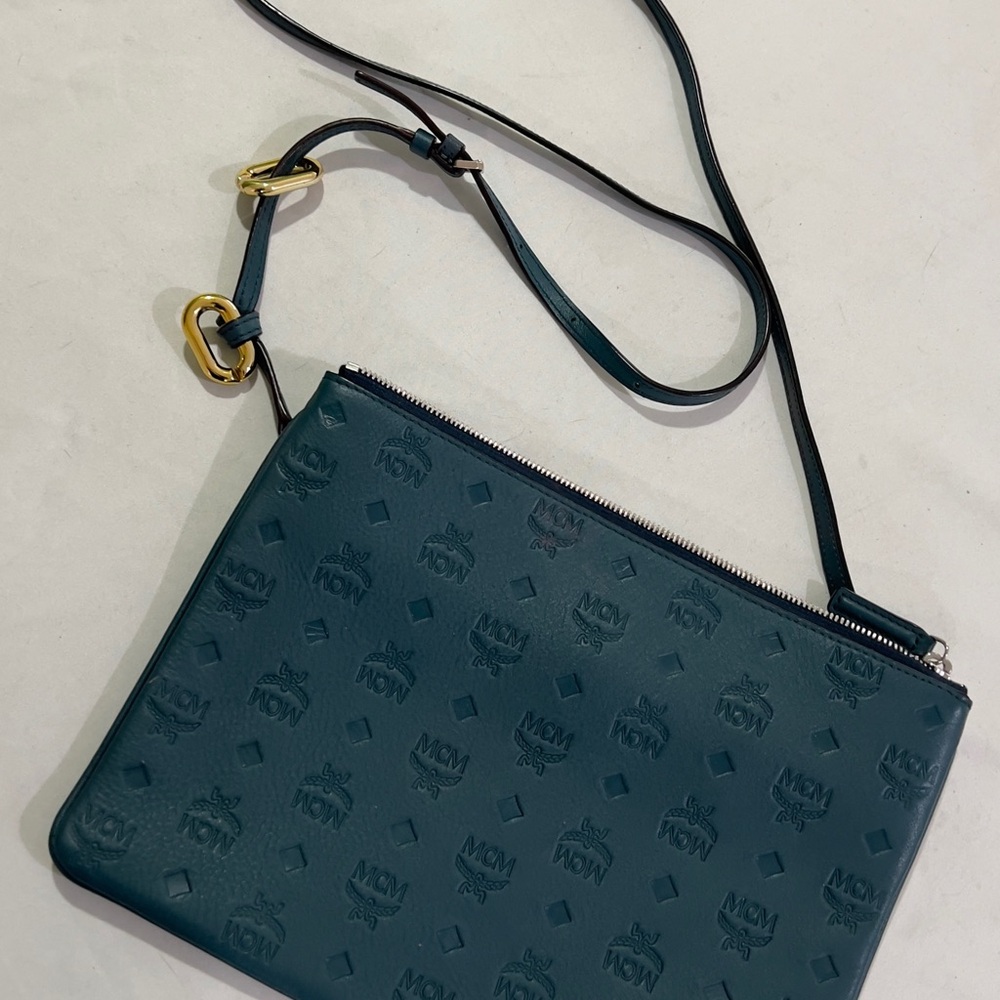 MCM Teal and Tan Leather Bag